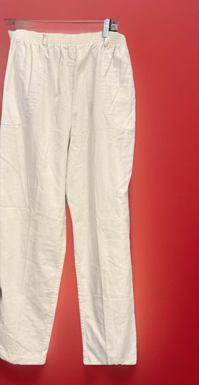 Vintage Tan Jay Corduroy Pants Elastic Waist W/beltloops Cream W26/L29 12 USA
